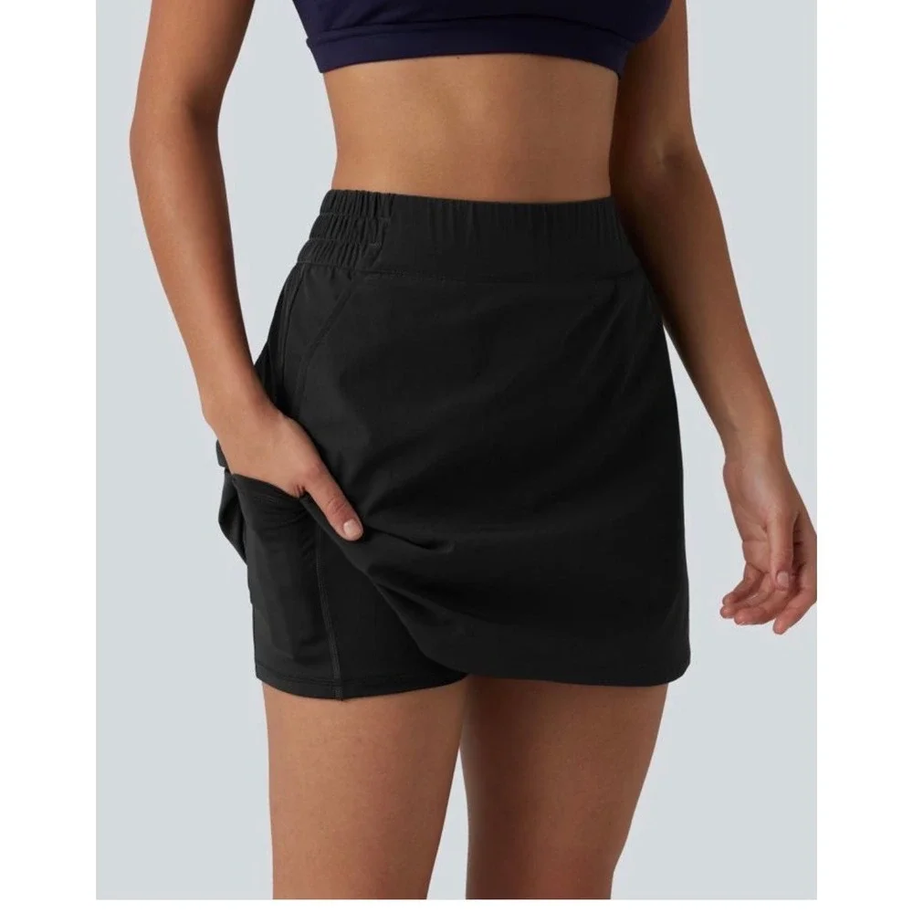 Halara Women's High Waisted Curved Hem Skort Pockets Black Sz M